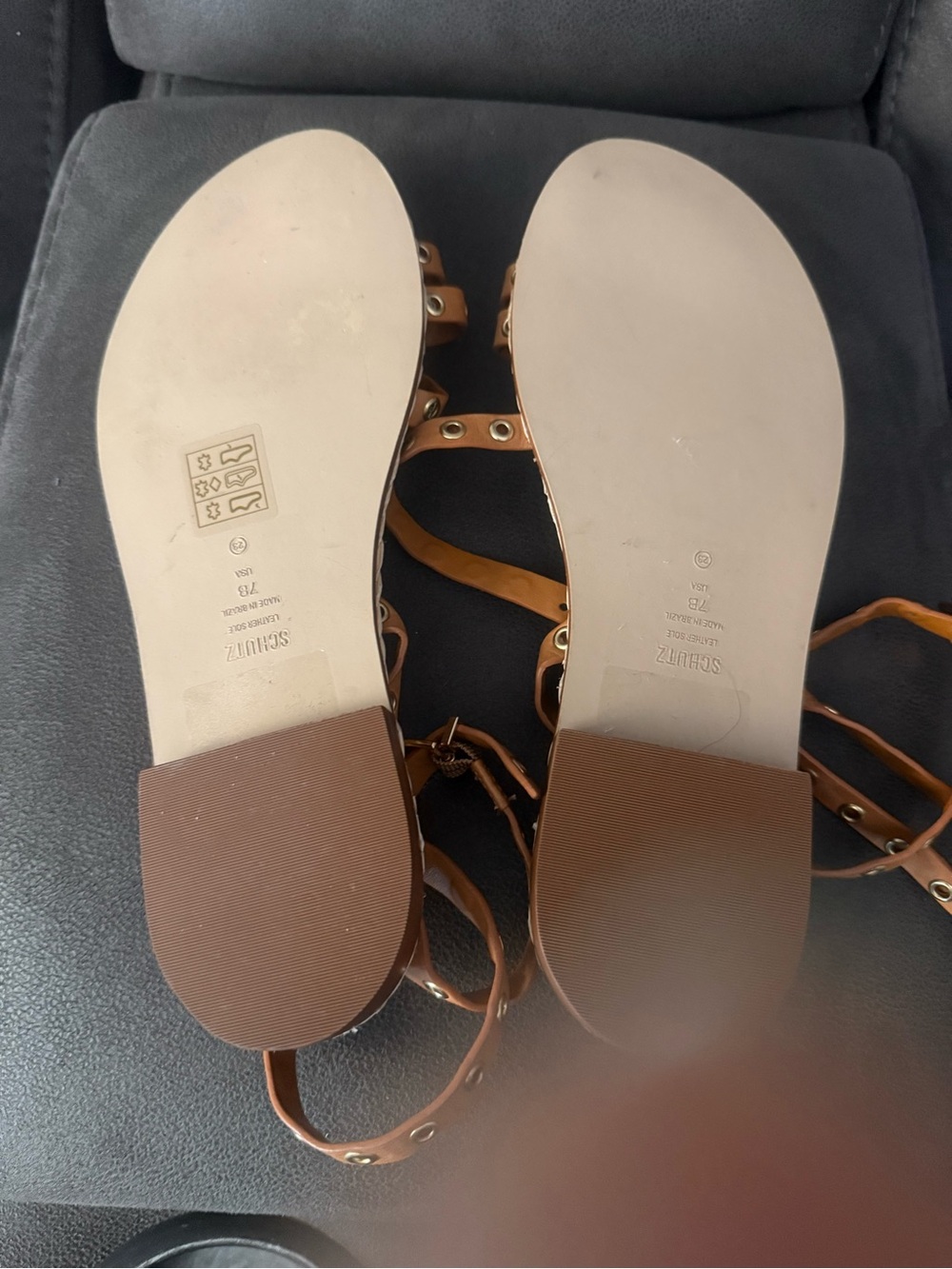 Schutz Studded Ankle-Strap Leather Sandals - Tan size7 - Picture 7 of 7